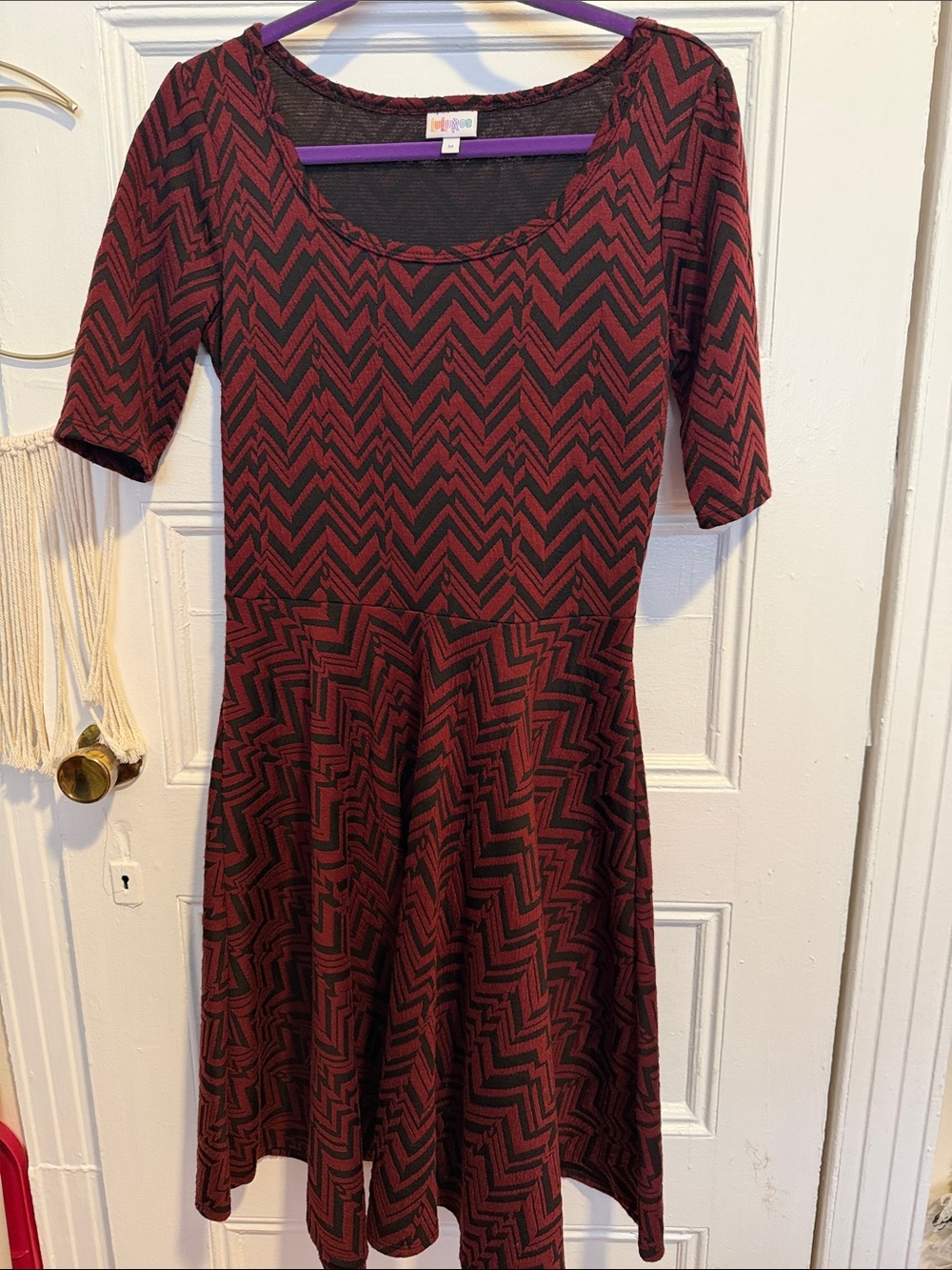 LuLaRoe Burgundy and Black Chevron Fit & Flare Dress